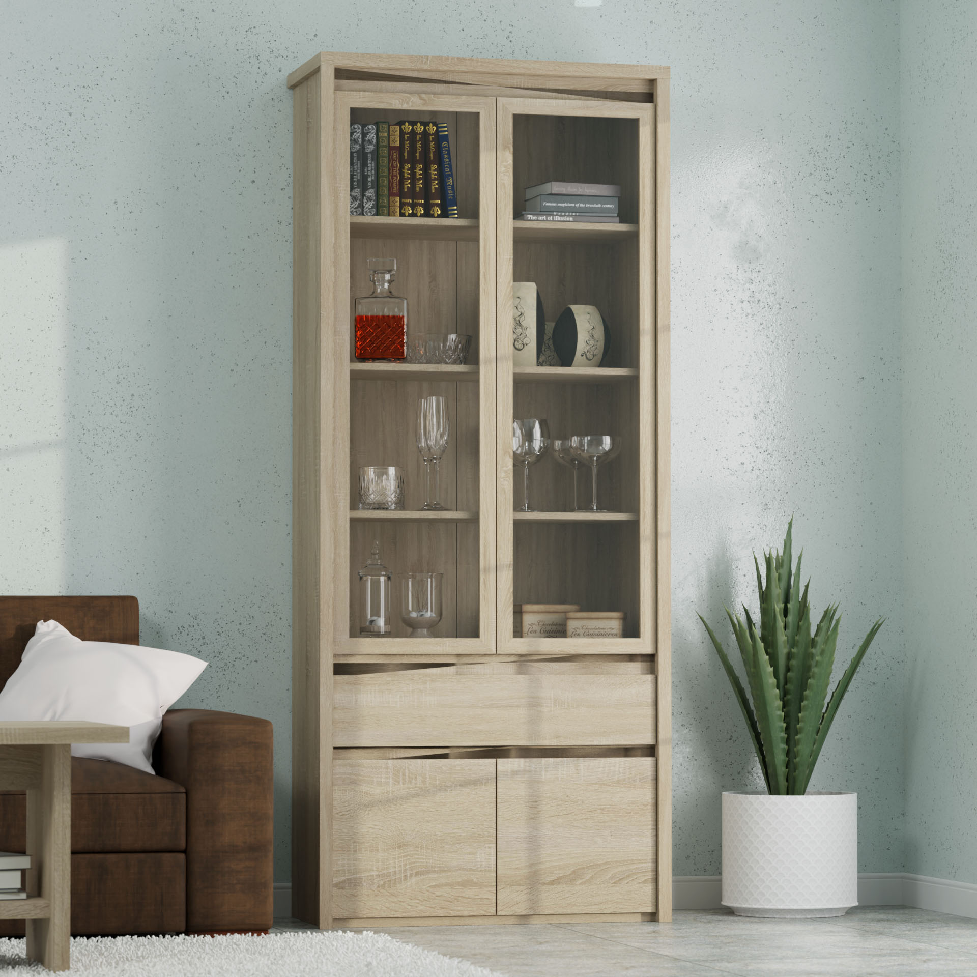 Βιτρίνα Norton Δίφυλλη 88x40x210εκ Σονόμα Δύο πόρτες TO-NORT2D2W1S