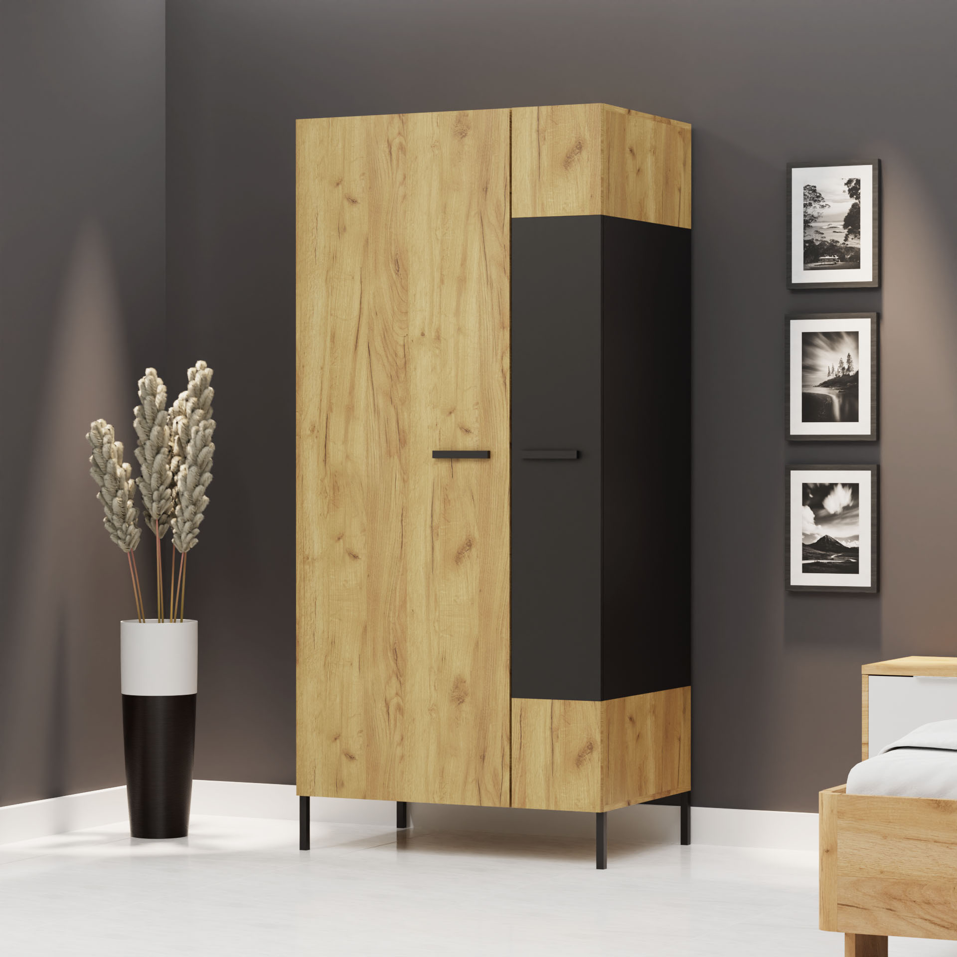 Δίφυλλη Ντουλάπα Santes Χρυσό Δρυς-Γραφίτης 90x60x197.5cm TO-SANTES2D Δίφυλλη Ντουλάπα Santes Χρυσό Δρυς-Γραφίτης 90x60x197.5cm TO-SANTES2D