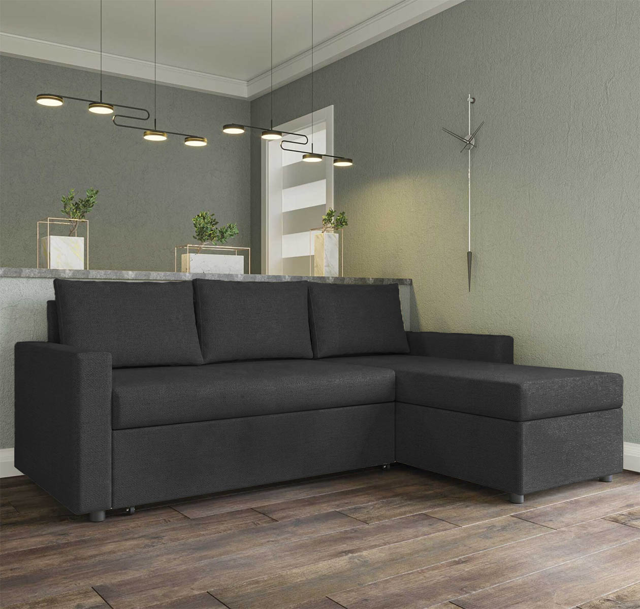 Concept Γωνιακός Καναπές Κρεβάτι με Αναστρέψιμη Γωνία & Αποθηκευτικό Χώρο Γκρι 218x153x80cm GR-10235