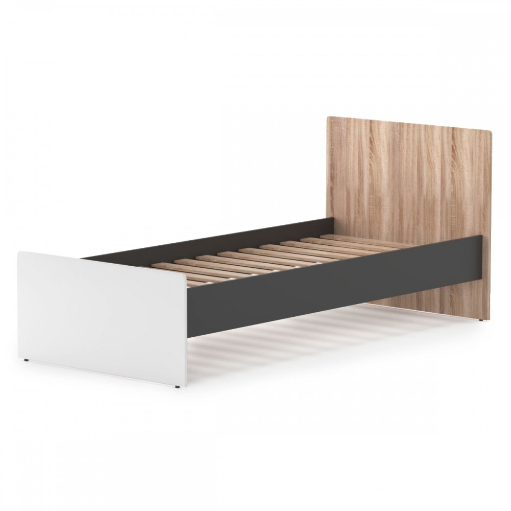 Alex Κρεβάτι 90x200cm Μονό Με Τάβλες Γραφίτης-Λευκό-Sonoma ALEX90