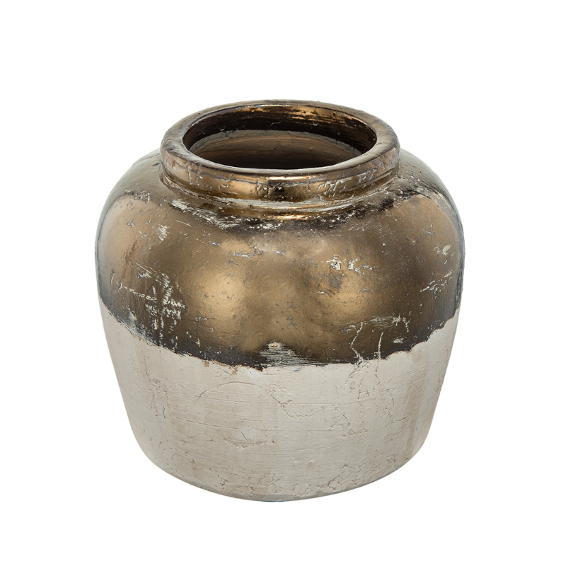 Artekko Candia Βάζο από Τερακότα σε Μπρονζέ με Μπεζ (33.5×33.5×28.5)cm Artekko 1343 Artekko Candia Βάζο από Τερακότα σε Μπρονζέ με Μπεζ (33.5×33.5×28.5)cm Artekko 1343