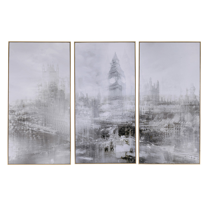 Artekko Foggy City Τρίπτυχοι Πίνακες σε Καμβά με Χρυσή Κορνίζα (89.9×4.6×184.9)cm 3pcs Artekko 42126 Artekko Foggy City Τρίπτυχοι Πίνακες σε Καμβά με Χρυσή Κορνίζα (89.9×4.6×184.9)cm 3pcs Artekko 42126