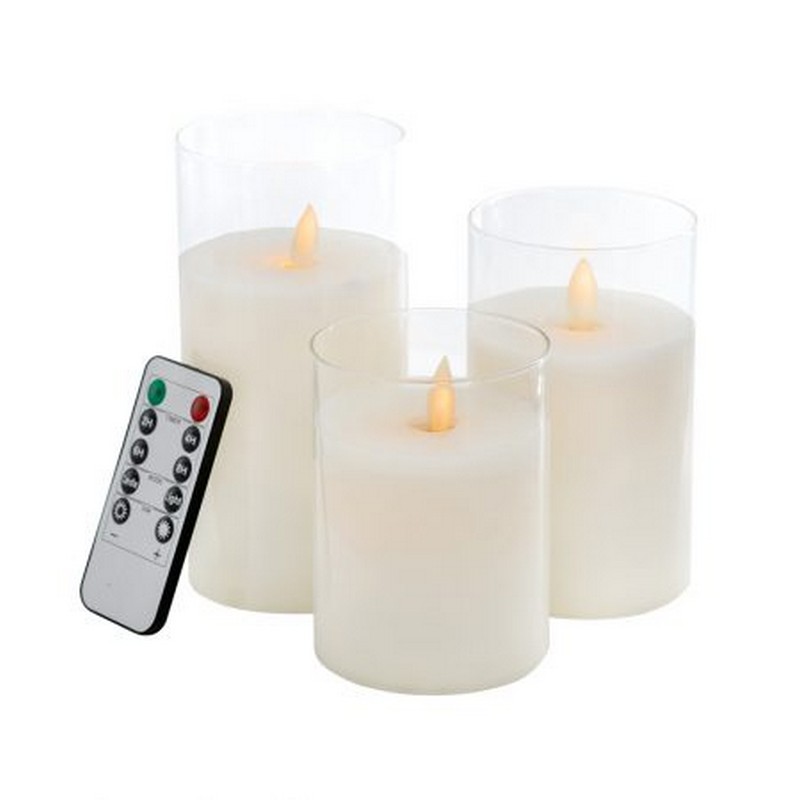 Artekko Flame Κερί Led με Τηλεχειριστήριο Γυαλί Κερί Λευκό (7.6×7.6×15.2)cm Σετ/3 Artekko 470006-WHIT-DS Artekko Flame Κερί Led με Τηλεχειριστήριο Γυαλί Κερί Λευκό (7.6×7.6×15.2)cm Σετ/3 Artekko 470006-WHIT-DS