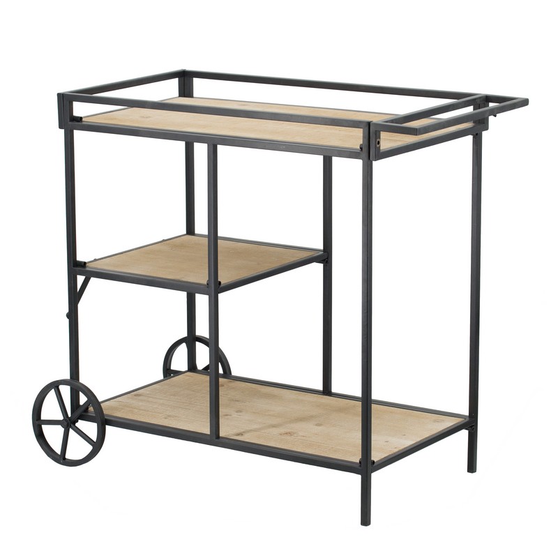 Artekko Bar Cart Μεταλλικό Μαύρο Τρόλεϊ Μπαρ με Ξύλινα Ράφια (82x40x68)cm Artekko 48368 Artekko Bar Cart Μεταλλικό Μαύρο Τρόλεϊ Μπαρ με Ξύλινα Ράφια (82x40x68)cm Artekko 48368