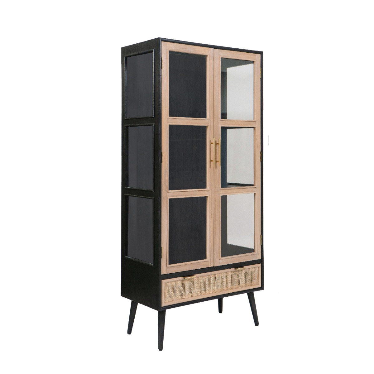 Artekko Cons Βιτρίνα MDF Ψάθα Γυαλί Μαύρο Φυσική Απόχρωση (72x39x159)cm Artekko 48597-BLAC Artekko Cons Βιτρίνα MDF Ψάθα Γυαλί Μαύρο Φυσική Απόχρωση (72x39x159)cm Artekko 48597-BLAC