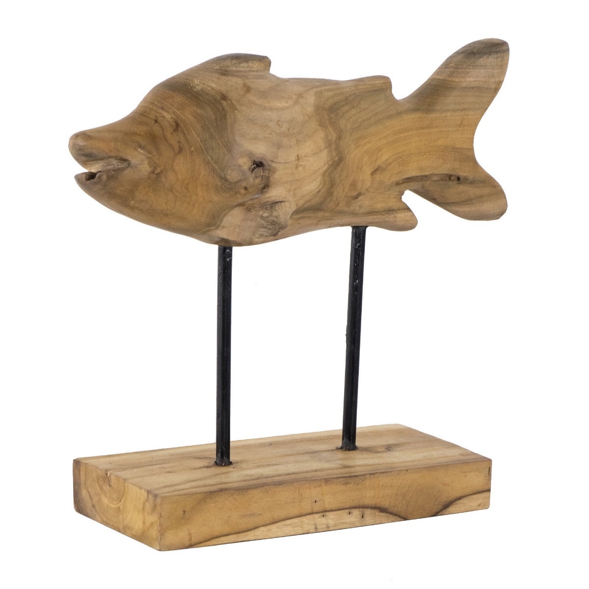 Artekko Woody Διακοσμητικό Γλυπτό Ψαριού Μέταλλο Ξύλο Teak Φυσική Απόχρωση (33.5x12x31)cm Artekko 49932