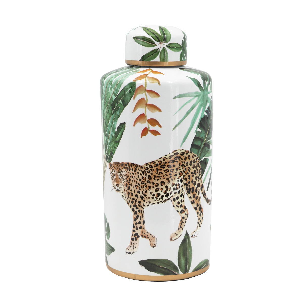 Artekko Lidded Διακοσμητικό Δοχείο Βάζο με Καπάκι Πορσελάνη Λευκό Πράσινο (15.2×15.2×35.5)cm Artekko 60971 Artekko Lidded Διακοσμητικό Δοχείο Βάζο με Καπάκι Πορσελάνη Λευκό Πράσινο (15.2×15.2×35.5)cm Artekko 60971