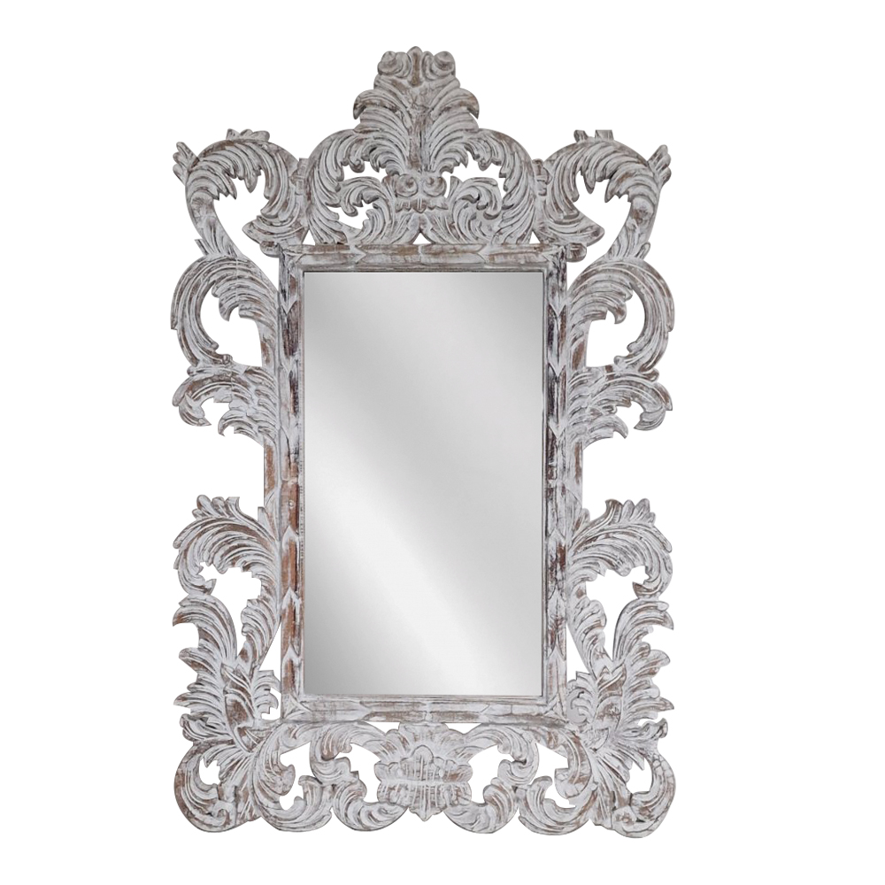 Artekko Mirroki Ξύλινος Λευκός Πατίνα Σκαλιστός Καθρέπτης Τοίχου (120×90)cm Artekko 667-4004