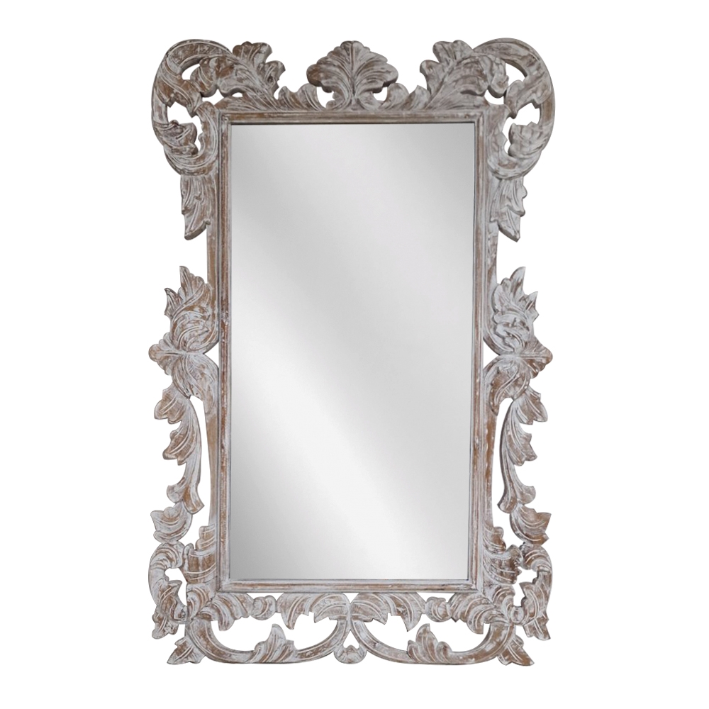 Artekko Mirroki Ξύλινος Λευκός Πατίνα Σκαλιστός Καθρέπτης Τοίχου (150×100)cm Artekko 667-4029