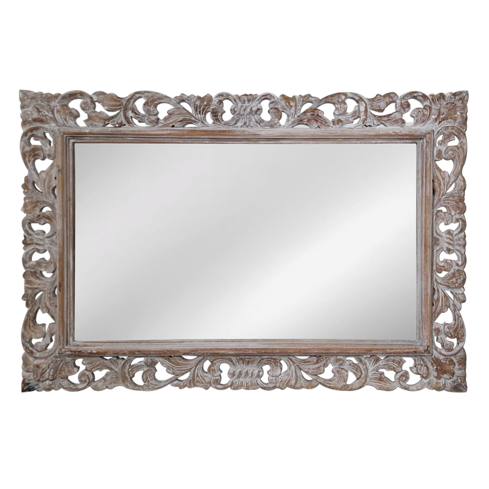 Artekko Mirroki Ξύλινος Λευκός Πατίνα Σκαλιστός Καθρέπτης Τοίχου (120×80)cm Artekko 667-4035