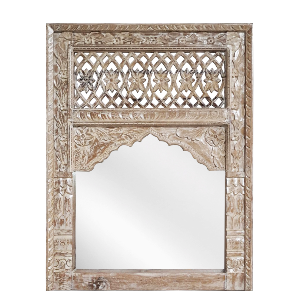 Artekko Mirroki Panels Ξύλινος Λευκός Πατίνα Σκαλιστός Καθρέπτης Τοίχου (120×90)cm Artekko 667-4040