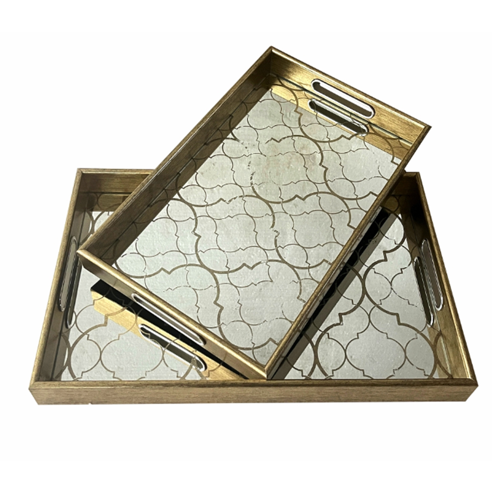 Artekko Tray Διακοσμητικός Δίσκος με Καθρέπτη Πλαστικό Γυαλί Χρυσό (45x30x4.5)cm Σετ/2 Artekko 86764 Artekko Tray Διακοσμητικός Δίσκος με Καθρέπτη Πλαστικό Γυαλί Χρυσό (45x30x4.5)cm Σετ/2 Artekko 86764