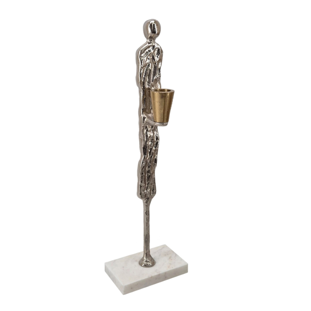 Artekko Figurine Κηροπηγιο με Φιγούρα Μέταλλο Μάρμαρο Ασημί Χρυσό (12.1×7.6×39.4)cm Artekko 86845-DS Artekko Figurine Κηροπηγιο με Φιγούρα Μέταλλο Μάρμαρο Ασημί Χρυσό (12.1×7.6×39.4)cm Artekko 86845-DS