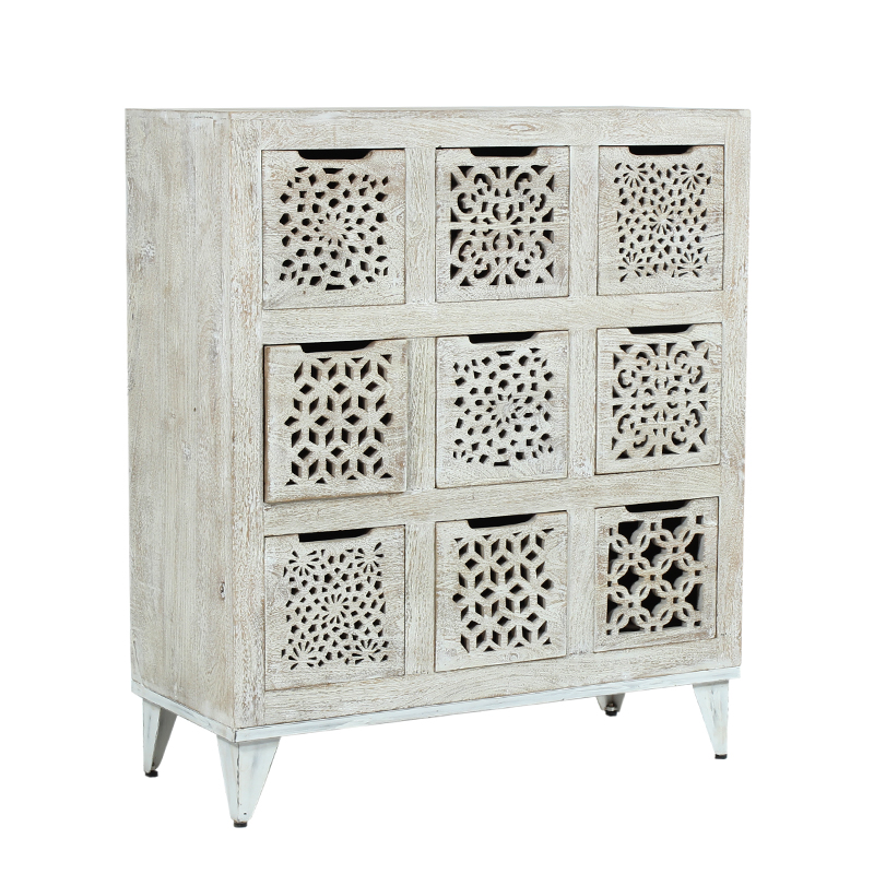 Artekko Ethnic Ξύλινη Συρταριέρα με 9 Συρτάρια σε Λευκή Πατίνα (89x38x103)cm Artekko 995-0430W Artekko Ethnic Ξύλινη Συρταριέρα με 9 Συρτάρια σε Λευκή Πατίνα (89x38x103)cm Artekko 995-0430W