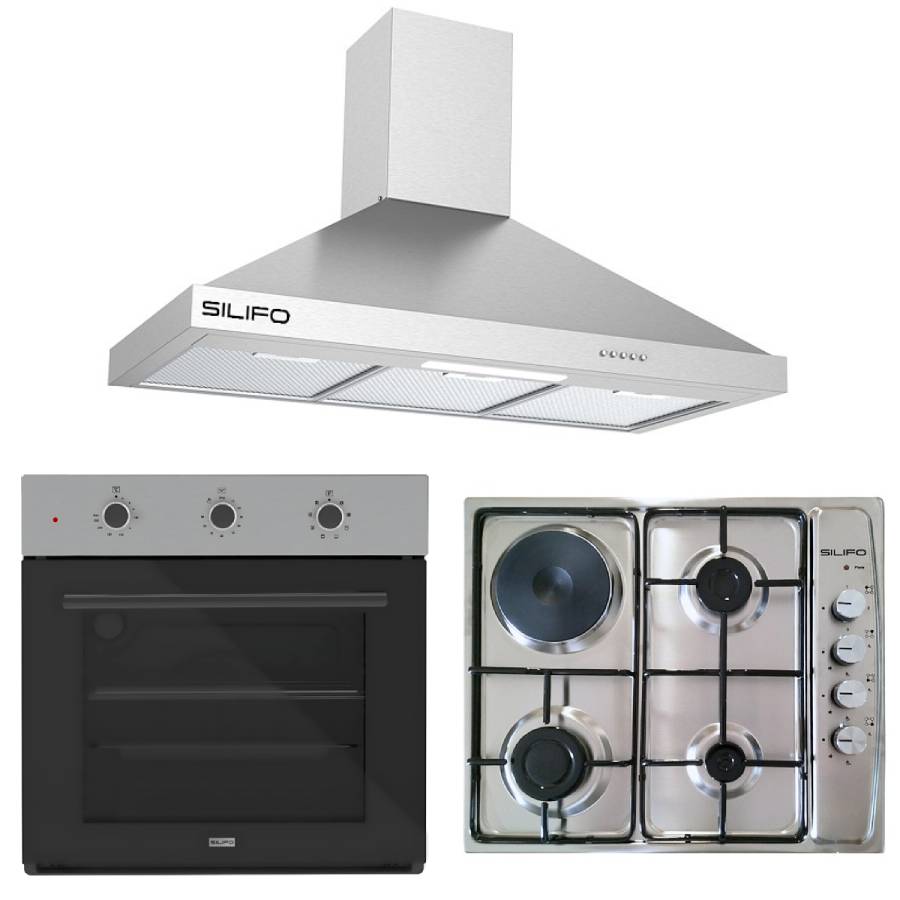 SILIFO ΣΕΤ ΦΟΥΡΝΟΣ SF6008 INOX + ΕΣΤΙΑ ΜΙΚΤΗ SF6100 INOX (3 ΥΓΡΑΕΡΙΟΥ + 1 ΗΛΕΚΤΡΙΚΟ) (4 ΕΤΗ ΕΓΓΥΗΣΗ ΕΛΛΗΝΙΚΗΣ ΑΝΤΙΠΡΟΣΩΠΕΙΑΣ) + ΑΠΟΡΡΟΦΗΤΗΡΑΣ ΚΑΜΙΝΑΔΑ SF6618 INOX 90CM (4 ΕΤΗ ΕΓΓΥΗΣΗ ΕΛΛΗΝΙΚΗΣ ΑΝΤΙΠΡΟΣΩΠΕΙΑΣ) SILIFO 999-002-92275