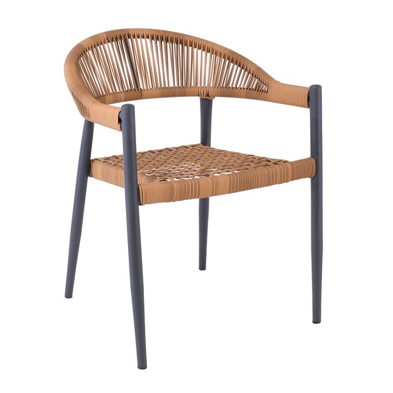 WOODWELL Ε6712,1ZENYA Πολυθρόνα Βεράντας-Κήπου Μέταλλο Βαφή Ανθρακί, Rope Wicker Φυσικό, Στοιβαζόμενη 58x57x77cm Ε6712,1