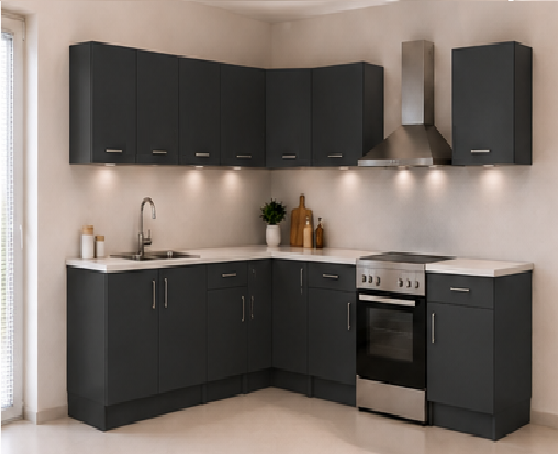 Omarket Γωνιακή Κουζίνα 90 337x237 Πλάτος 574 κουτία 84cm / 41cm / Γωνία 90x90 / 49cm / 57cm Κρεμαστά – Βάσεις μαζί με πάγκο μελαμίνης 3,2cm Omarket-anthraki231282375745