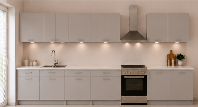 Omarket Γωνιακή Κουζίνα 97 284x267 Πλάτος 551 κουτία 47cm / 82cm / 96cm / 43cm / Γωνία 90x90 / 81cm / 79cm Κρεμαστά – Βάσεις μαζί με πάγκο μελαμίνης 3,2cm  Omarket-gkri231282376445