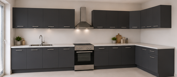 Omarket Γωνιακή Κουζίνα 98 170x328 Πλάτος 498 κουτία 54cm / 79cm / 41cm / 44cm / Γωνία 90x90 / 44cm / 104cm / 37cm Κρεμαστά – Βάσεις μαζί με πάγκο μελαμίνης 3,2cm Omarket-anthraki231282376545