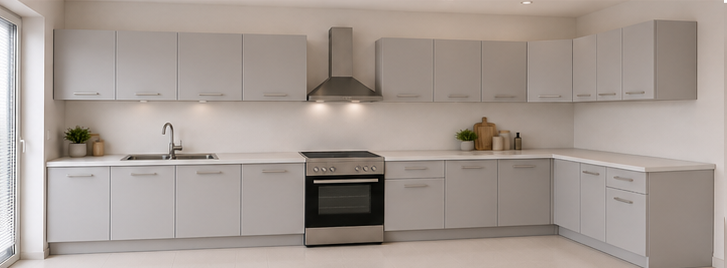 Omarket Γωνιακή Κουζίνα 98 170x328 Πλάτος 498 κουτία 54cm / 79cm / 41cm / 44cm / Γωνία 90x90 / 44cm / 104cm / 37cm Κρεμαστά – Βάσεις μαζί με πάγκο μελαμίνης 3,2cm Omarket-gkri231282376545