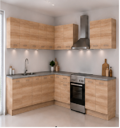 Omarket Γωνιακή Κουζίνα 81 361x340 Πλάτος 701 κουτία 103cm / 80cm / 49cm / 54cm / Γωνία 90x90 / 79cm / 76cm / 96cm / 63cm / 100cm Κρεμαστά – Βάσεις μαζί με πάγκο μελαμίνης 3,2cm  Omarket-sono82374845