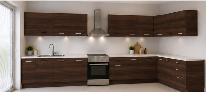 Omarket Γωνιακή Κουζίνα 5 289x215 Πλάτος 504 κουτία 101cm / 59cm / 48cm / 62cm / 61cm / Γωνία 90x90 / 64cm / 62cm / 57cm / 53cm / 60cm Κρεμαστά – Βάσεις μαζί με πάγκο μελαμίνης 3,2cm  Omarket-wenge231282367245