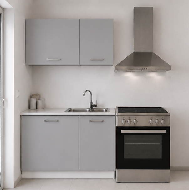Omarket Ευθεία Κουζίνα 82 Πλάτος 130 κουτία 82cm / 51cm Κρεμαστά – Βάσεις μαζί με πάγκο μελαμίνης 3,2cm  Omarket-gkri231282364937