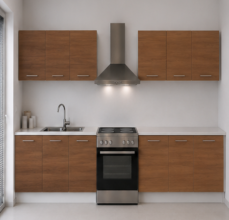 Omarket Ευθεία Κουζίνα 29 Πλάτος 290 κουτία 43cm / 60cm / 42cm / 37cm / 64cm / 49cm Κρεμαστά – Βάσεις μαζί με πάγκο μελαμίνης 3,2cm Omarket-karidi1282359645