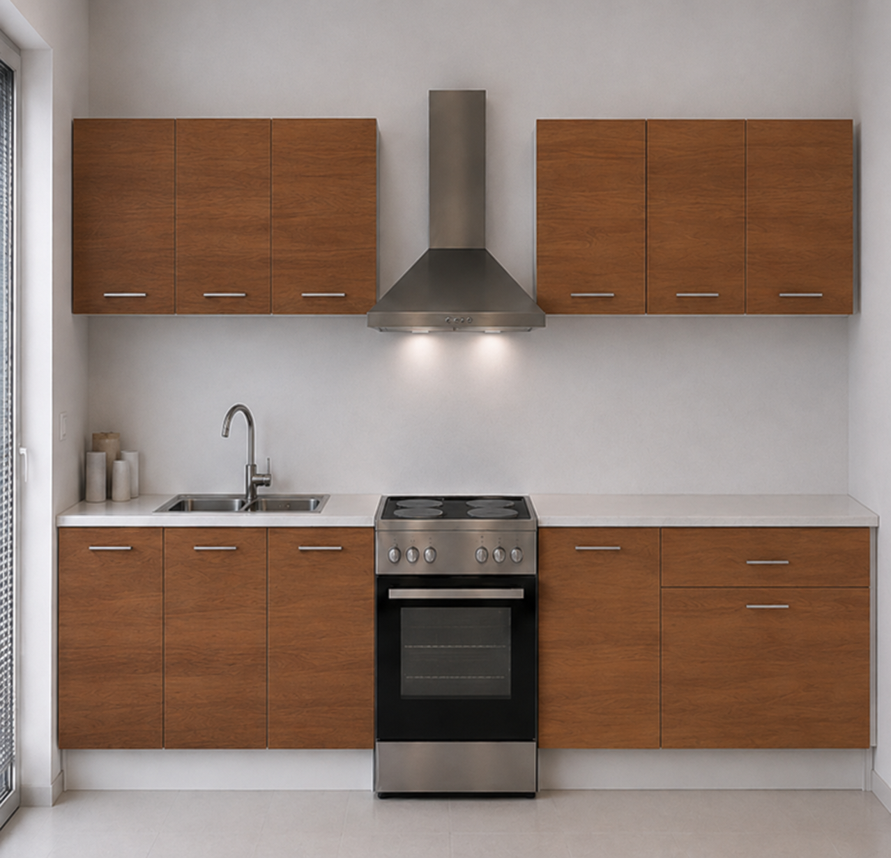 Omarket Ευθεία Κουζίνα 22 Πλάτος 330 κουτία 39cm / 52cm / 59cm / 50cm / 54cm / 78cm Κρεμαστά – Βάσεις μαζί με πάγκο μελαμίνης 3,2cm Omarket-karidi1282358945
