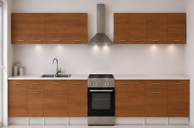 Omarket Ευθεία Κουζίνα 60 Πλάτος 540 κουτία 82cm / 80cm / 82cm / 84cm / 63cm / 100cm / 60cm Κρεμαστά – Βάσεις μαζί με πάγκο μελαμίνης 3,2cm Omarket-karidi1282362745