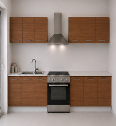 Omarket Ευθεία Κουζίνα 31 Πλάτος 450 κουτία 58cm / 102cm / 62cm / 41cm / 56cm / 50cm / 80cm Κρεμαστά – Βάσεις μαζί με πάγκο μελαμίνης 3,2cm Omarket-karidi1282359845