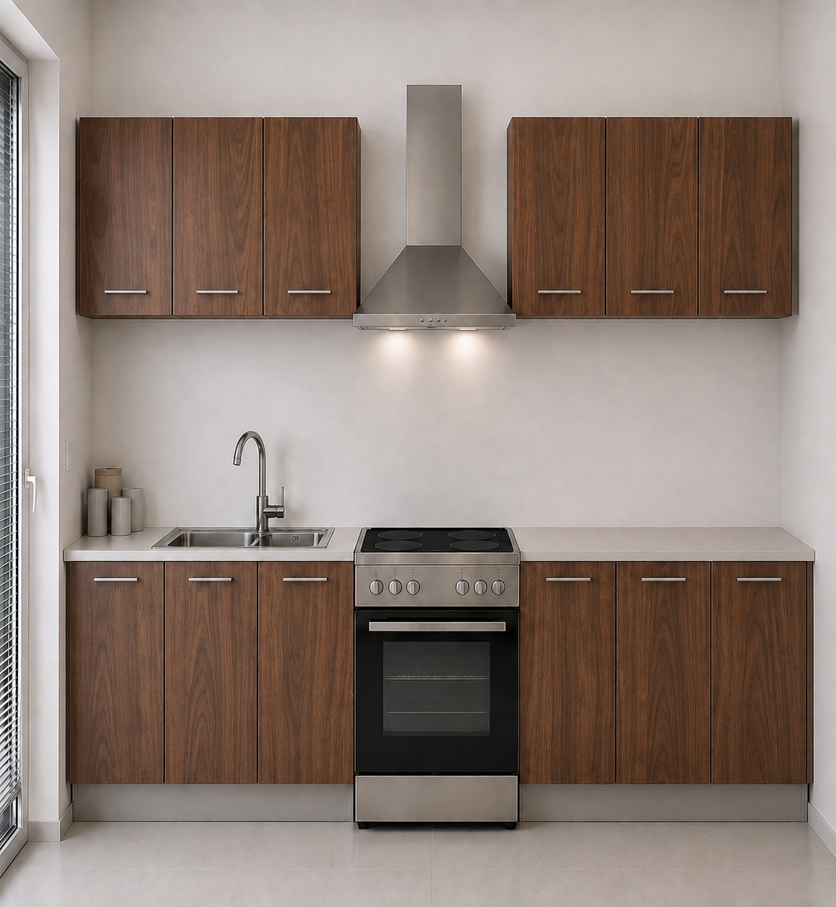 Omarket Ευθεία Κουζίνα 34 Πλάτος 440 κουτία 79cm / 46cm / 58cm / 54cm / 76cm / 64cm / 61cm Κρεμαστά – Βάσεις μαζί με πάγκο μελαμίνης 3,2cm Omarket-karidi1282360075