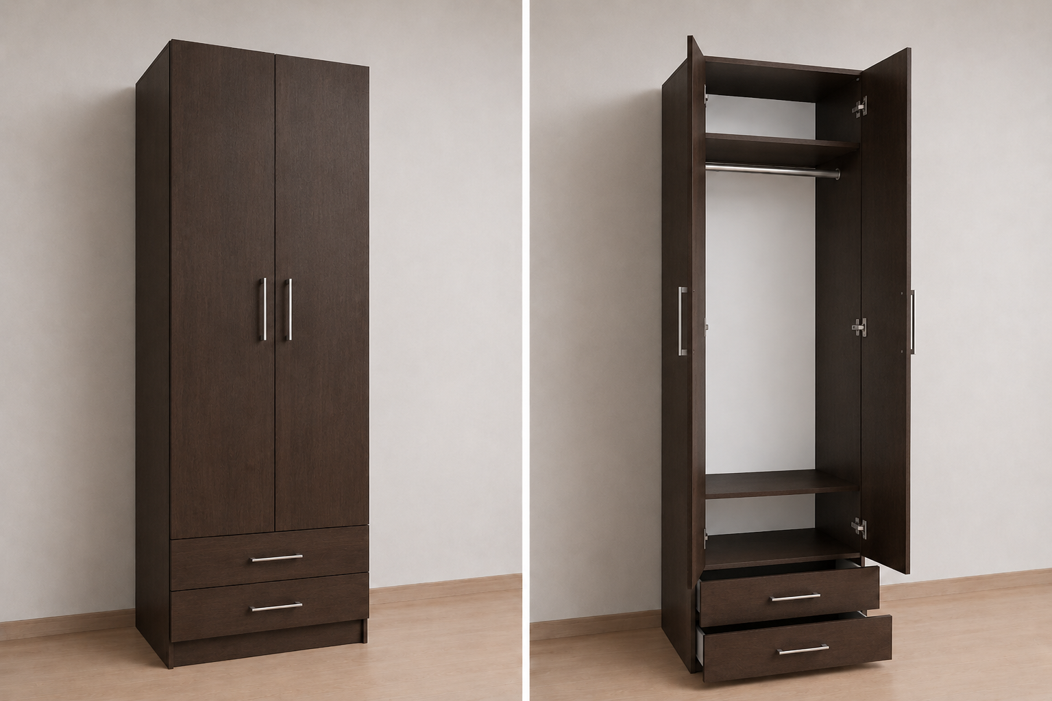 Omarket Ντουλάπα Wenge 80x243x56 Μαζί με δύο συρτάρια NT12144L-080-243-49765  Κουτί  BOX80 χωρίς πατάρι
