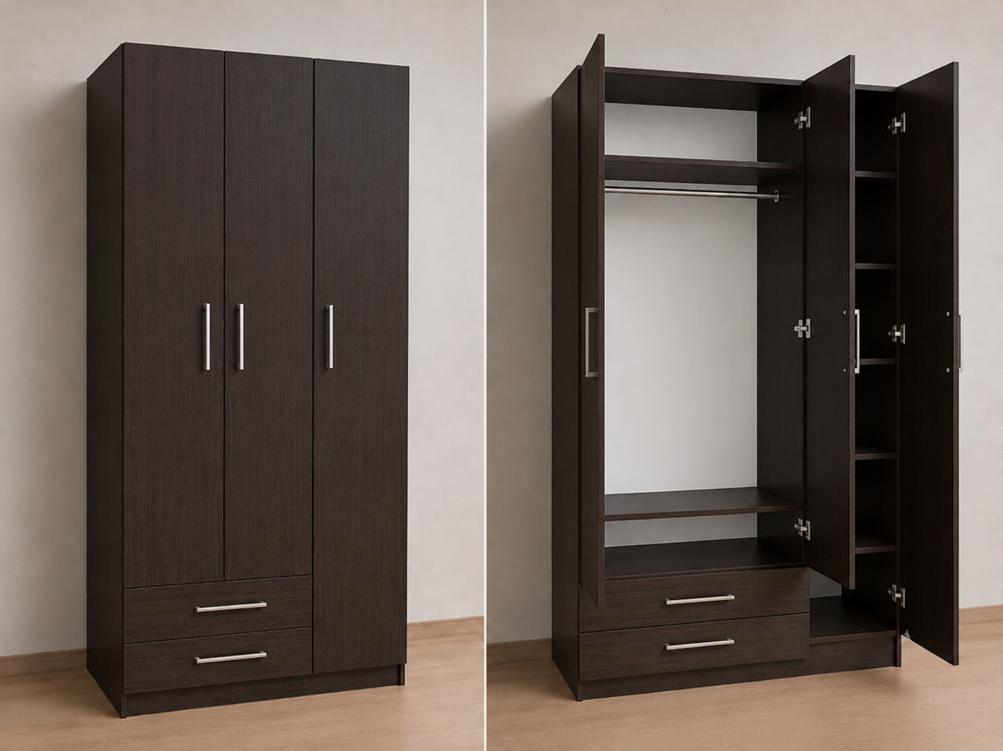 Omarket Ντουλάπα Wenge 150x243x56 Μαζί με δύο συρτάρια NT12144L-150-243-49835 Κουτί BOX100|BOX50 χωρίς πατάρι