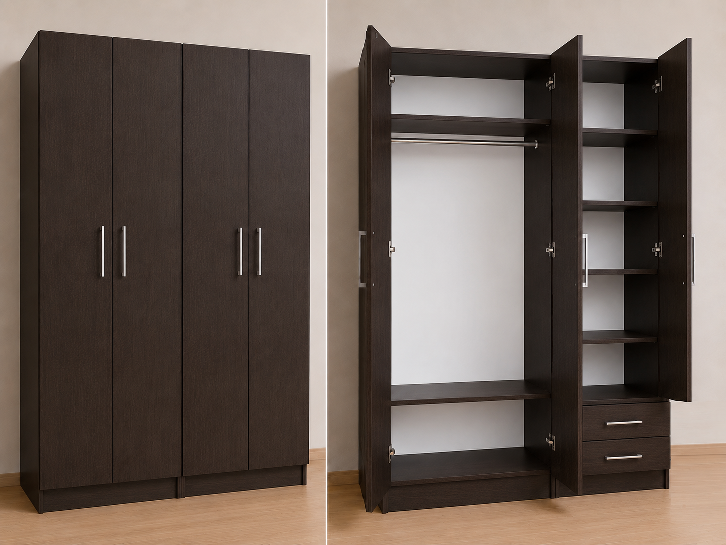 Omarket Ντουλάπα Wenge 196x243x56 Μαζί με δύο συρτάρια NT12144L-196-243-49881 Κουτί BOX100|BOX96 χωρίς πατάρι