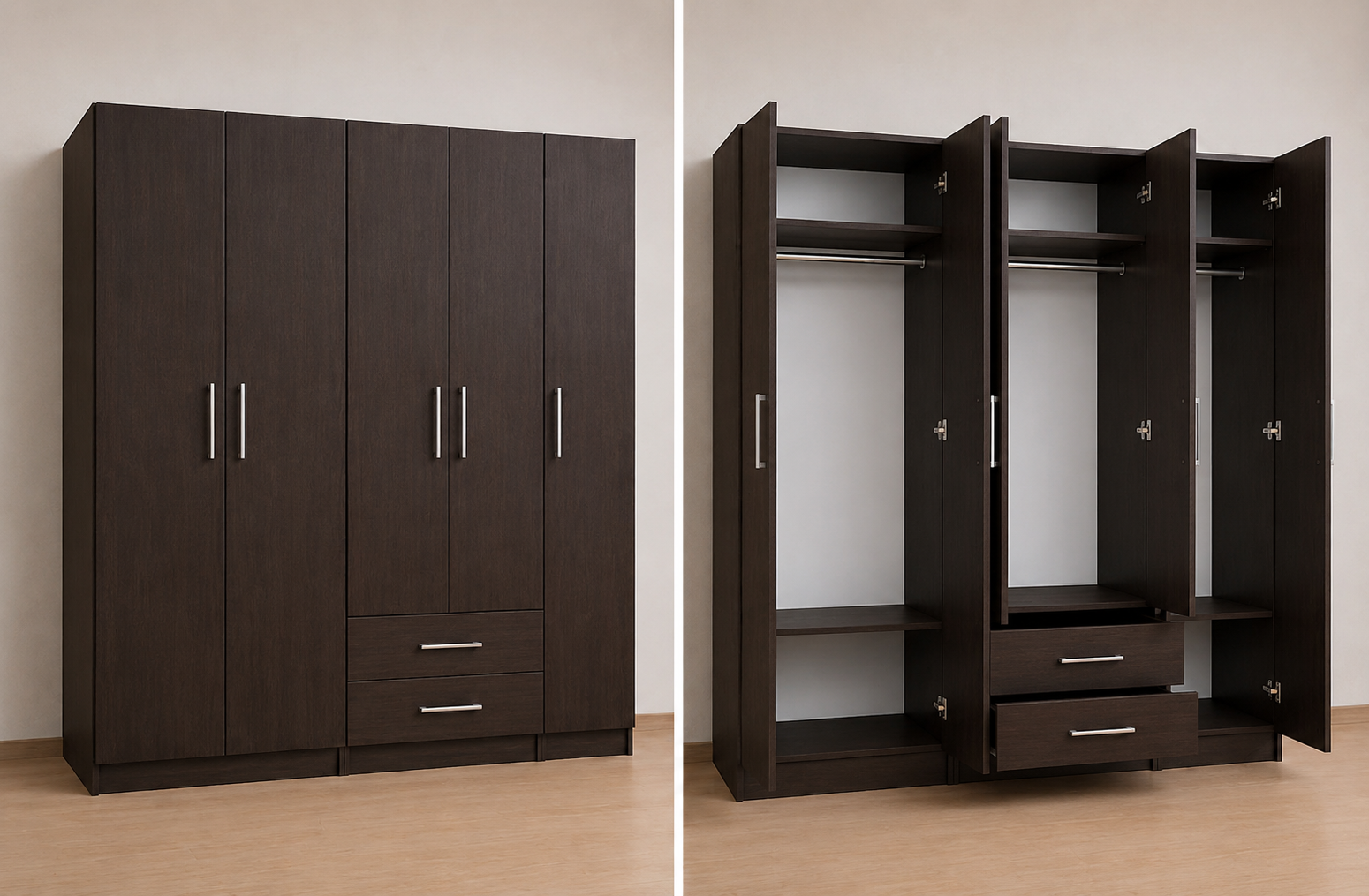 Omarket Ντουλάπα Wenge 250x243x56 Μαζί με δύο συρτάρια NT12144L-250-243-49935 Κουτί BOX100|BOX100|BOX50 χωρίς πατάρι