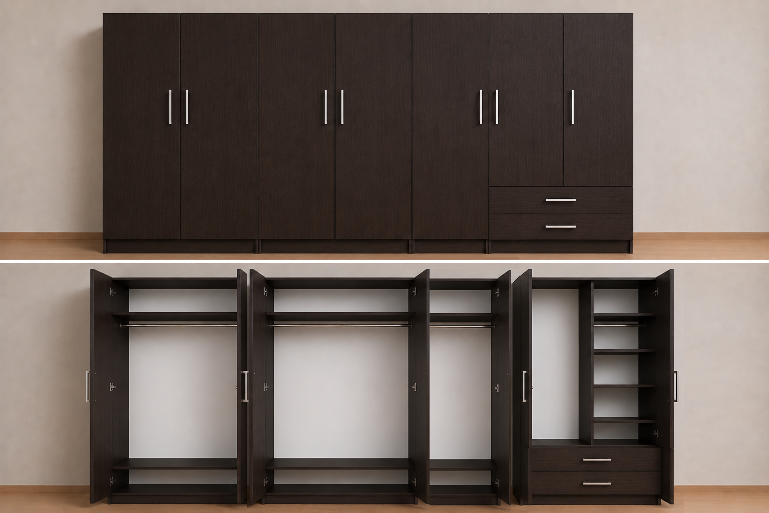Omarket Ντουλάπα Wenge 300x243x56 Μαζί με δύο συρτάρια NT12144L-300-243-49985  Κουτί  BOX100|BOX100|BOX100 χωρίς πατάρι