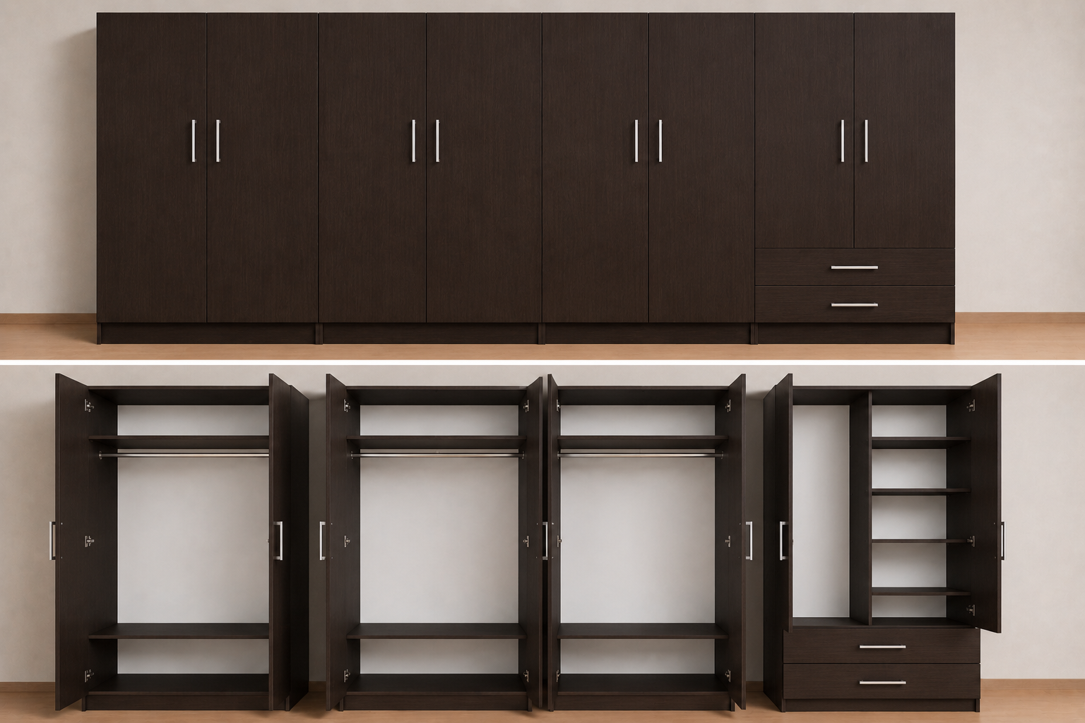 Omarket Ντουλάπα Wenge 314x243x56 Μαζί με δύο συρτάρια NT12144L-314-243-49999  Κουτί  BOX100|BOX100|BOX100|BOX14 χωρίς πατάρι