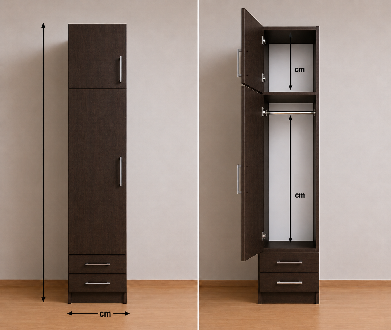 Omarket Ντουλάπα Wenge 49x303x56 με πατάρι 60cm Μαζί με δύο συρτάρια NT12144L-049-303-49734  Κουτί  BOX49  Πατάρι  PAT49