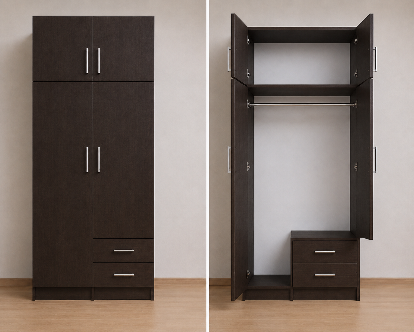 Omarket Ντουλάπα Wenge 65x303x56 με πατάρι 60cm Μαζί με δύο συρτάρια NT12144L-065-303-49750  Κουτί  BOX65  Πατάρι  PAT65