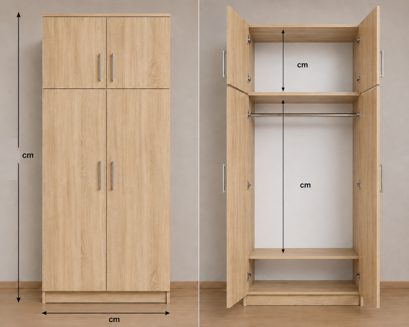 Omarket Ντουλάπα sonoma-ΔΡΥΣ 93x285x56 με πατάρι 60cm N7T1214L-093-285-43100 Κουτί BOX93 Πατάρι PAT93