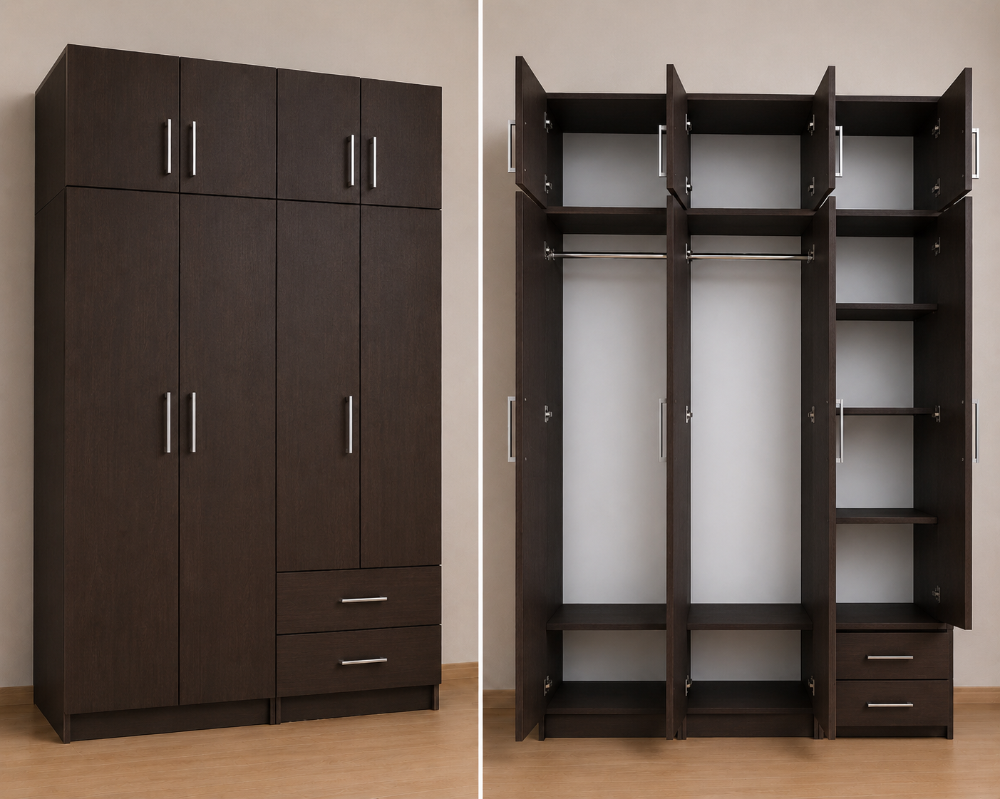 Omarket Ντουλάπα Wenge 149x303x56 με πατάρι 60cm Μαζί με δύο συρτάρια NT12144L-149-303-49834 Κουτί BOX100|BOX49 Πατάρι PAT100|PAT49