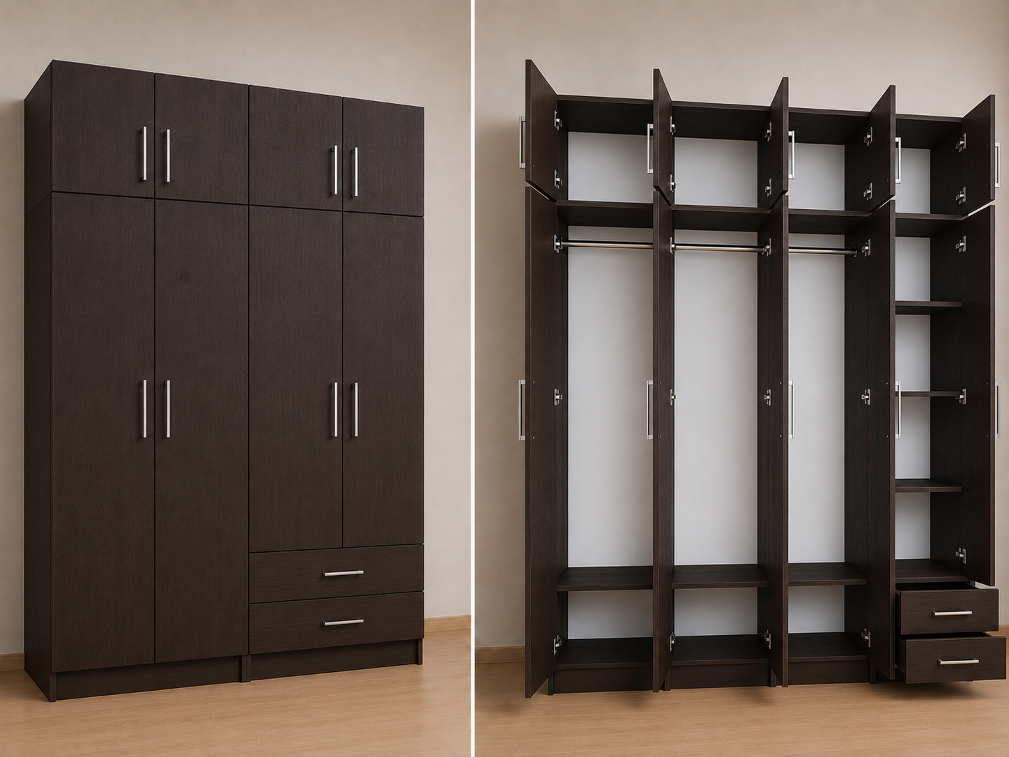 Omarket Ντουλάπα Wenge 199x303x56 με πατάρι 60cm Μαζί με δύο συρτάρια NT12144L-199-303-49884  Κουτί  BOX100|BOX99  Πατάρι  PAT100|PAT99