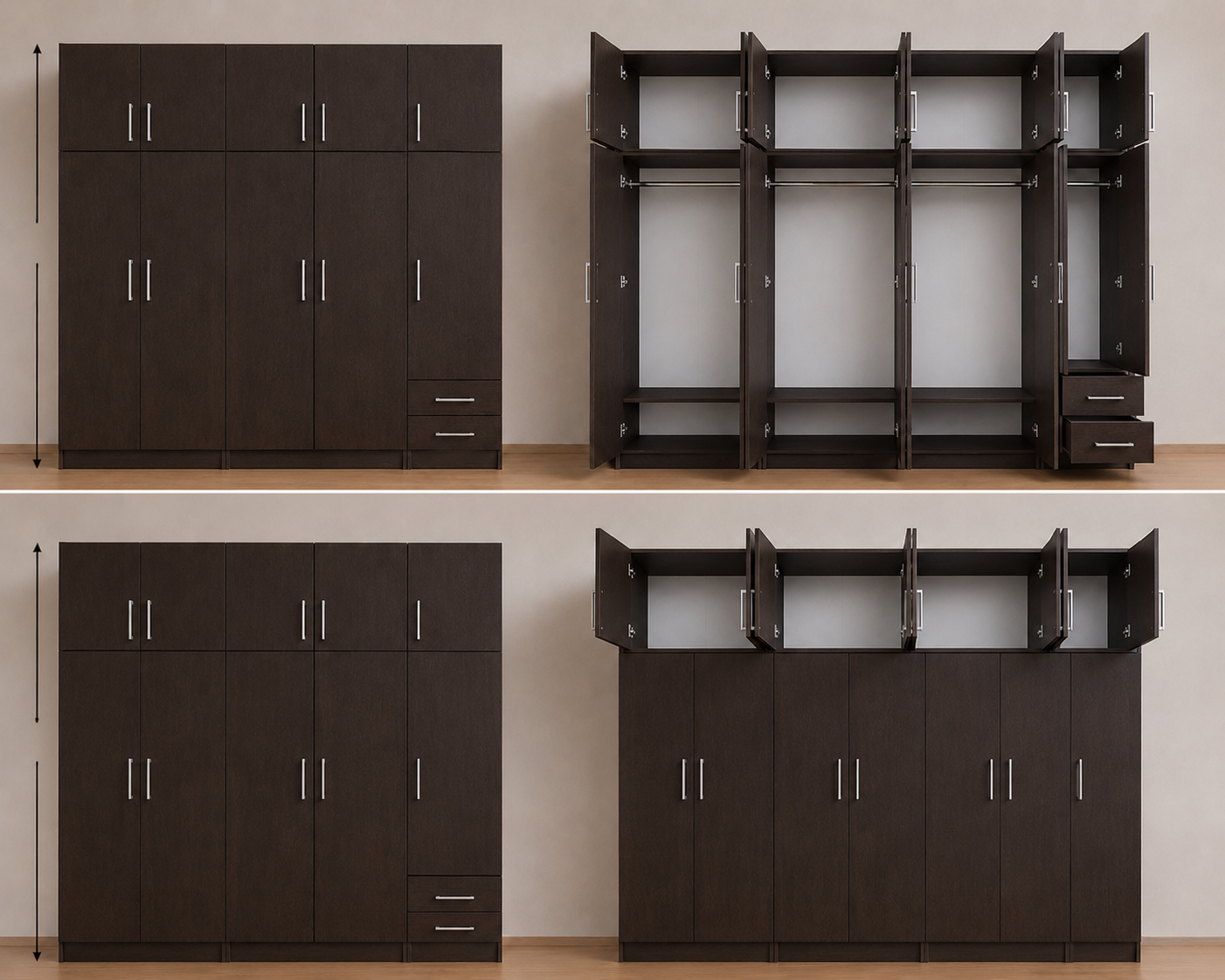 Omarket Ντουλάπα Wenge 249x303x56 με πατάρι 60cm Μαζί με δύο συρτάρια NT12144L-249-303-49934 Κουτί BOX100|BOX100|BOX49 Πατάρι PAT100|PAT100|PAT49