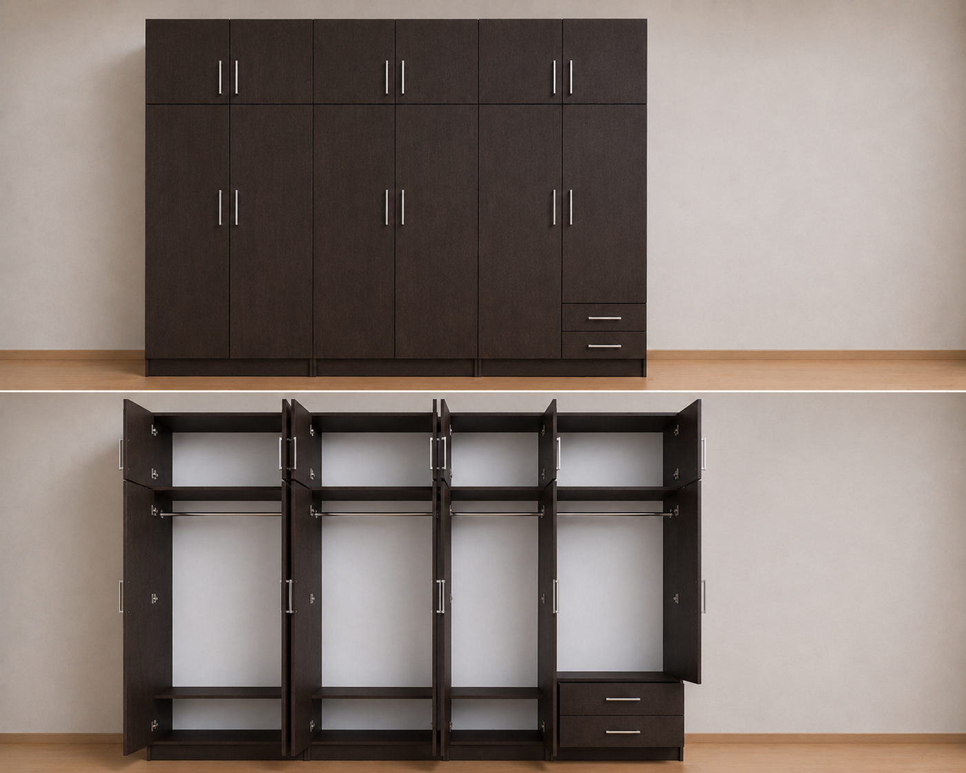 Omarket Ντουλάπα Wenge 299x303x56 με πατάρι 60cm Μαζί με δύο συρτάρια NT12144L-299-303-49984  Κουτί  BOX100|BOX100|BOX99  Πατάρι  PAT100|PAT100|PAT99