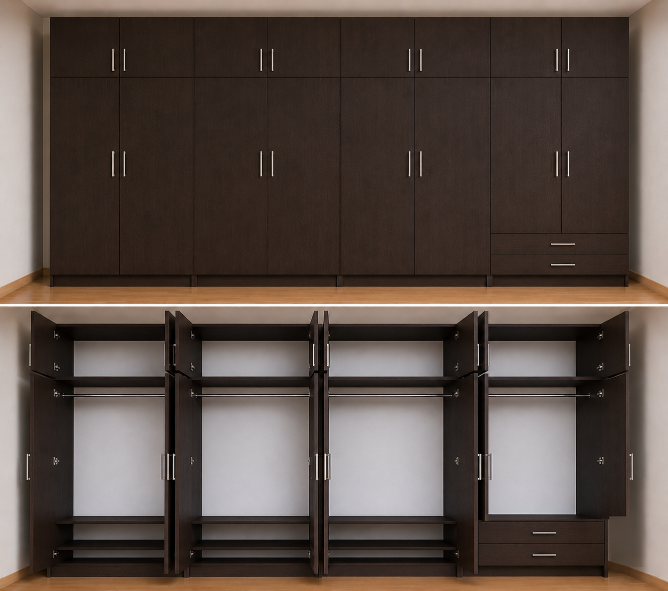 Omarket Ντουλάπα Wenge 400x302x56 με πατάρι 60cm Μαζί με δύο συρτάρια NT12144L-400-302-49714 Κουτί BOX100|BOX100|BOX100|BOX100 Πατάρι PAT100|PAT100|PAT100|PAT100
