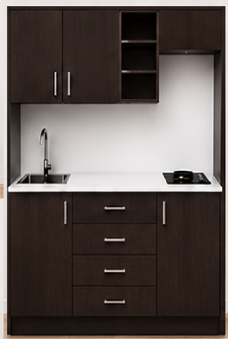 Omarket Studio170Compact05 Πολυκουζινάκι 170cm, ύψος 220cm, βάθος 50cm, wenge μοριοσανίδα 16mm, πάγκος 32mm, μικρή inox γούρνα αριστερά, εστία 2 ματιών δεξιά, σχέδιο Compact. Omarket-polikou3387648996
