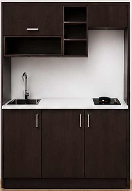 Omarket Studio170Elite11 Πολυκουζινάκι 170cm, ύψος 220cm, βάθος 50cm, wenge μοριοσανίδα 16mm, πάγκος 32mm, μικρή inox γούρνα αριστερά, εστία 2 ματιών δεξιά, σχέδιο Elite. Omarket-polikou3387649296