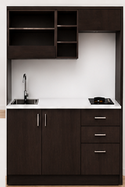 Omarket Studio170Max08 Πολυκουζινάκι 170cm, ύψος 220cm, βάθος 50cm, wenge μοριοσανίδα 16mm, πάγκος 32mm, μικρή inox γούρνα αριστερά, εστία 2 ματιών δεξιά, σχέδιο Max. Omarket-polikou3387649146