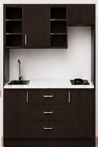 Omarket Studio170Prime09 Πολυκουζινάκι 170cm, ύψος 220cm, βάθος 50cm, wenge μοριοσανίδα 16mm, πάγκος 32mm, μικρή inox γούρνα αριστερά, εστία 2 ματιών δεξιά, σχέδιο Prime. Omarket-polikou3387649196